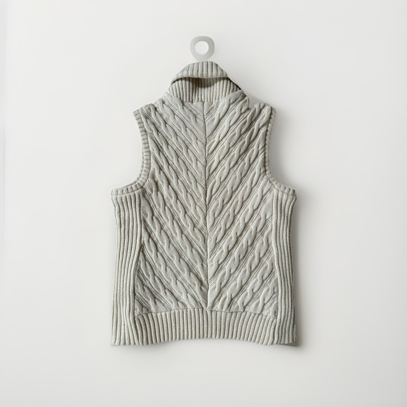 Womens Eddie Bauer Ivory Insulated Wool Blend CableKnit Sweater Vest Full Zip  M - Picture 12 of 13